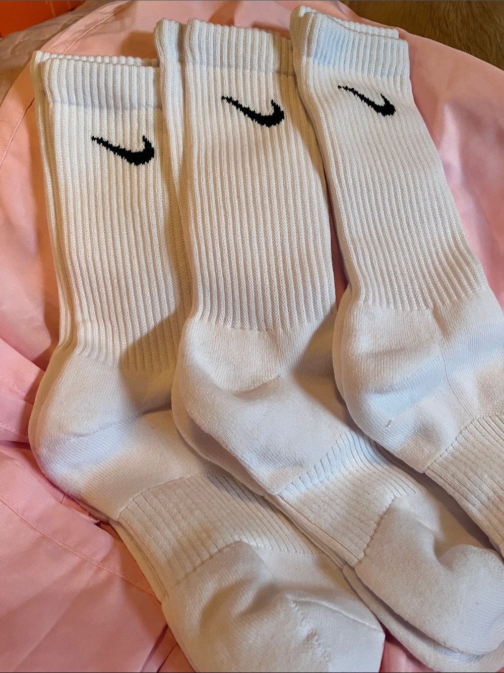 Nike White Crew Athletic Socks with Black Swoosh - 3 Pack